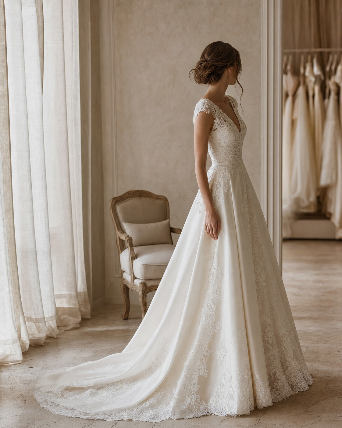 Dettaglio sartoriale di un abito da sposa